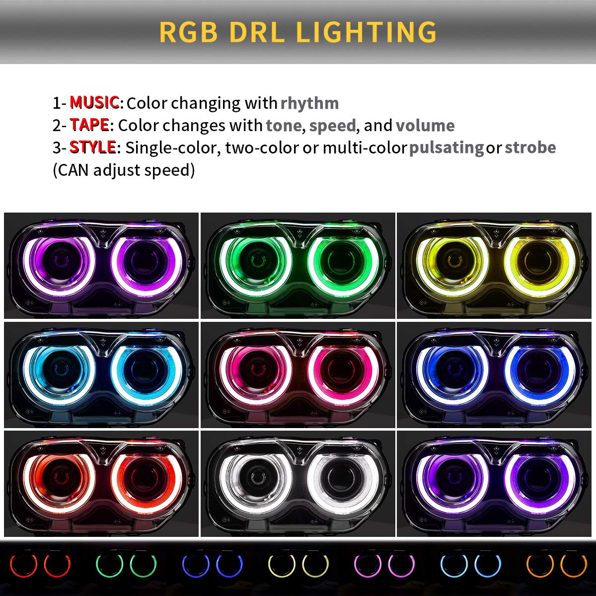 YUANZHENG VLAND Multi Color LED Projector RGB Headlights Assembly